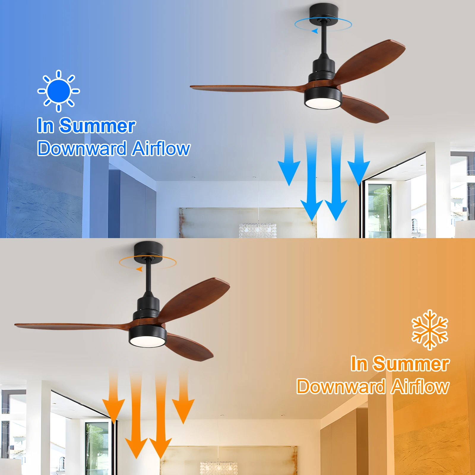 Smart Solid Wood Ceiling Fan Led Light 52 In - Image 3