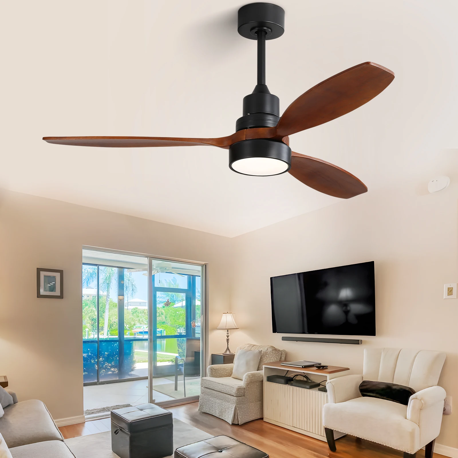Smart Solid Wood Ceiling Fan Led Light 52 In - Image 2