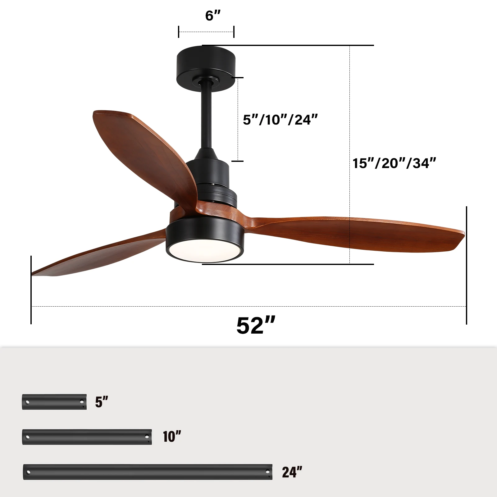 Smart Solid Wood Ceiling Fan Led Light 52 In - Image 4